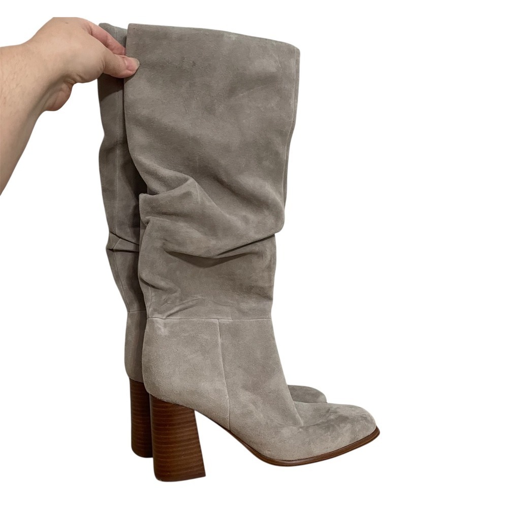 Nine West Domaey Square Toe Suede Block Heel Knee High Boots in Gray Size 8M